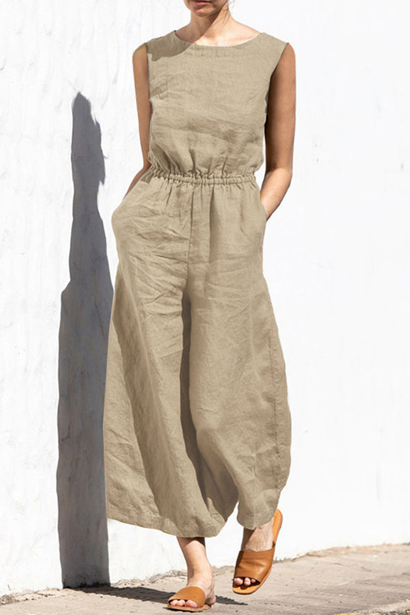 Casual Simplicity Solid Solid Color O Neck Loose Jumpsuits