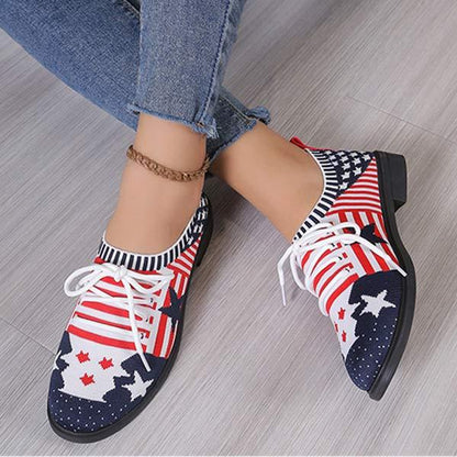 Women's Fly Woven Lace-Up Star Flag Flats 42557125C