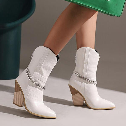 Women's Fashion Metal Chain Pointed Toe Booties 03938256S