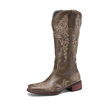 Women'S Embroidered Chunky Heel Square Toe Rider Boots 05436683C