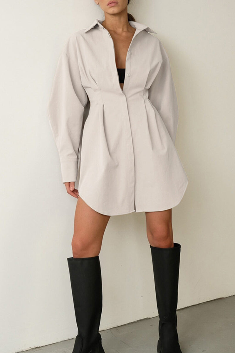 Casual Elegant Solid Patchwork Turndown Collar Shirt Dress Dresses