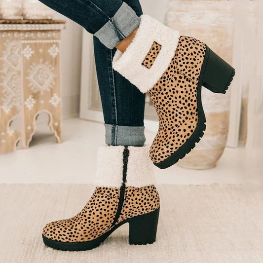 Women Thick Heel Flocking Boots