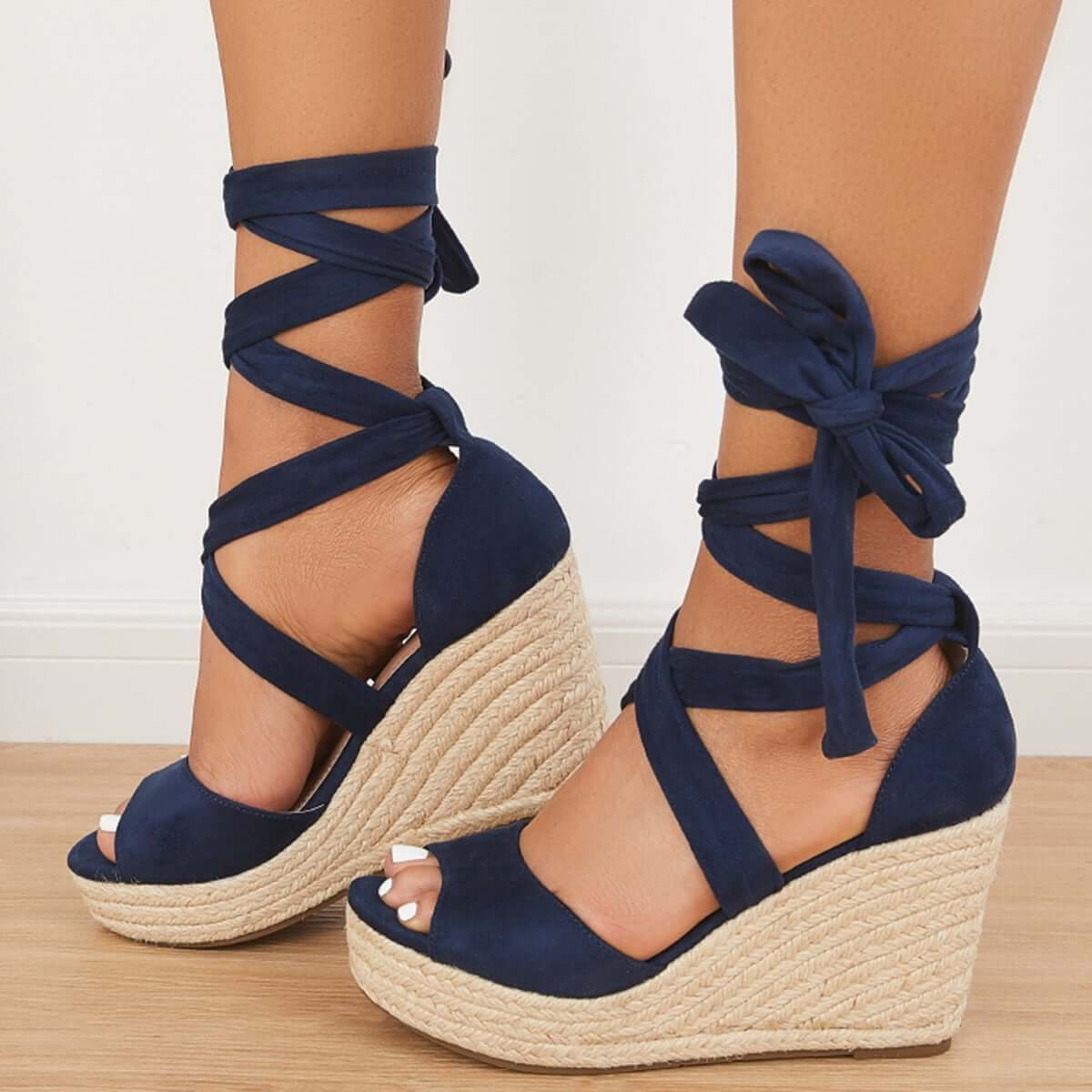 Women's Peep Toe Lace-up Wedge Sandals