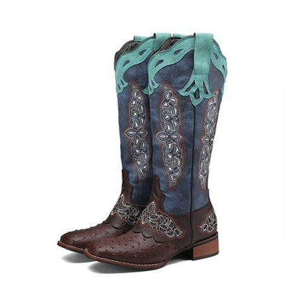 Women'S Embroidered Colorblock Rider Boots 66786994C