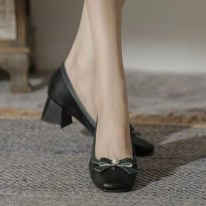 Women's Elegant Bowknot Square Toe Chunky Heel Pumps 59296065S