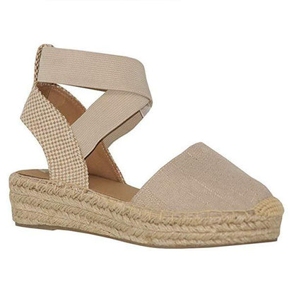 Women's Hemp Woven Baotou Hemp Rope Wedge Canvas Shoes 09917481C