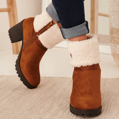 Women Thick Heel Flocking Boots