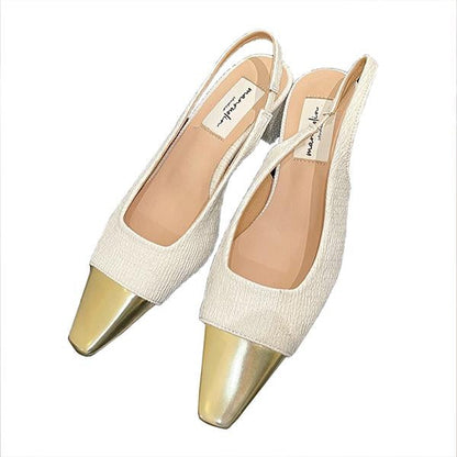 Women's Fashion Retro Square Toe Block Color Chunky Heels 86071368C