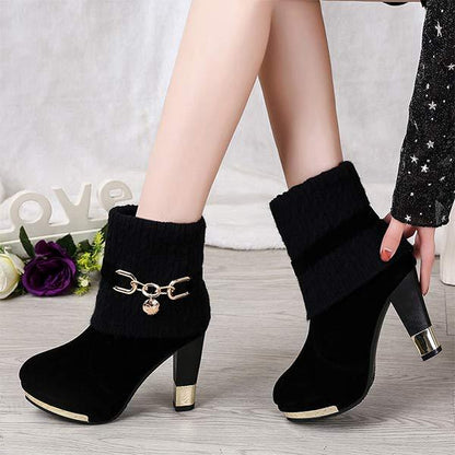 Women'S Chunky Heel High Heel Wool Ankle Boots 38275286C