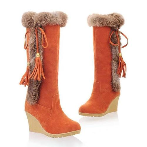 Women Wedge Heel Cotton Fur Warm Snow Boots