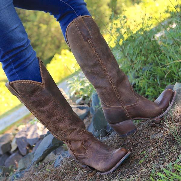 Women's Mid-Heel Round Toe Western Cowboy Boots 82688201C