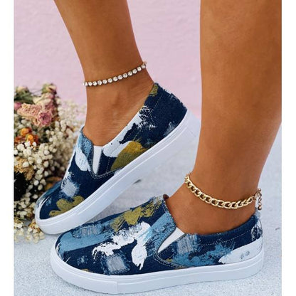 Female Graffiti Denim Flat Loafers