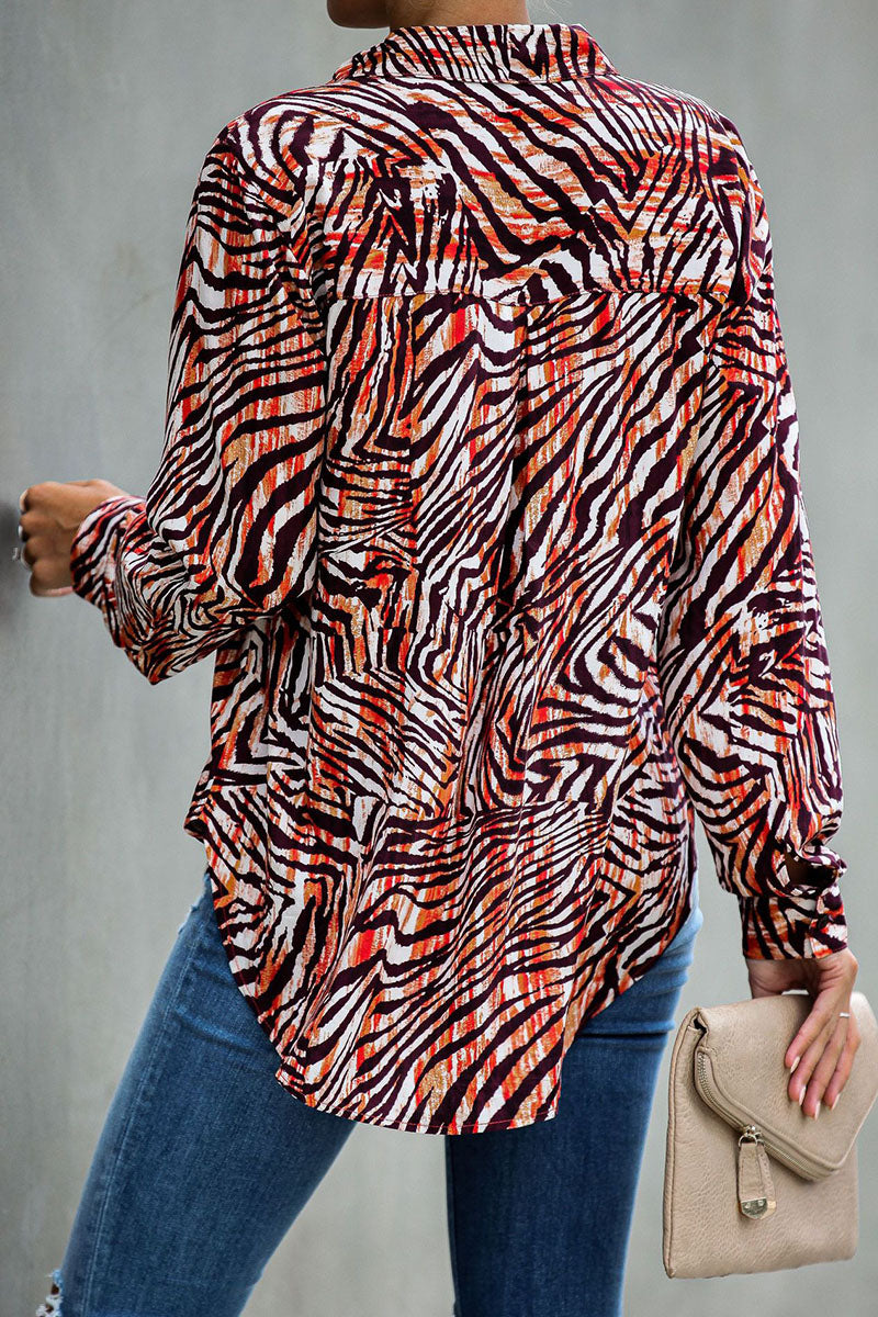 Fashion Street Animal Print Turndown Collar Tops