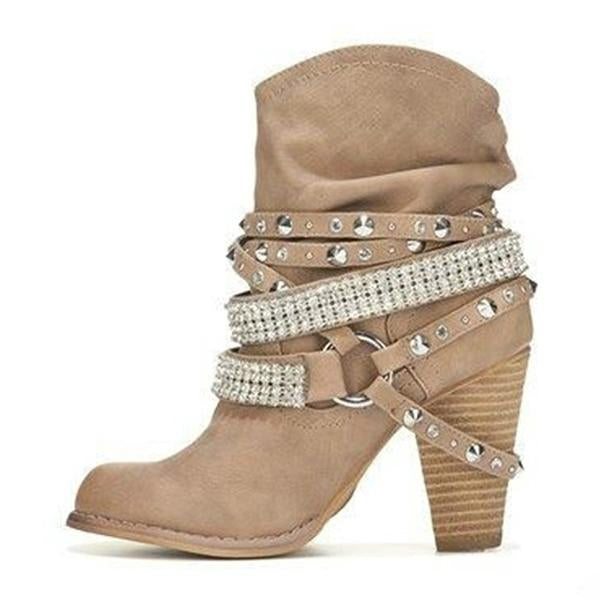 Women's Fashion Rivet Belt Buckle High-Heel Ankle Boots 43519810C