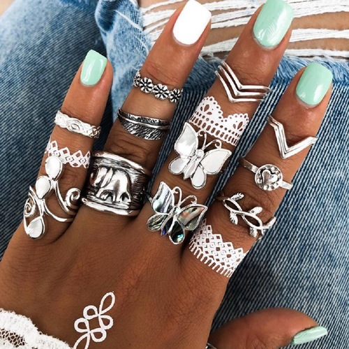 Butterfly Elephant 14PCS Ring Set