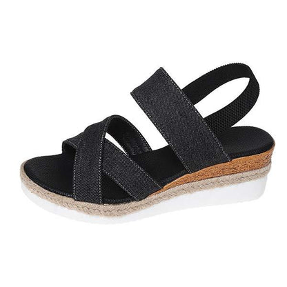 Women's Hemp Rope Fish Mouth Wedge Platform Sandals 76384703C