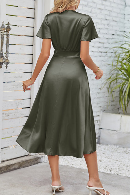 Celebrities Elegant Solid Fold With Bow V Neck A Line Dresses