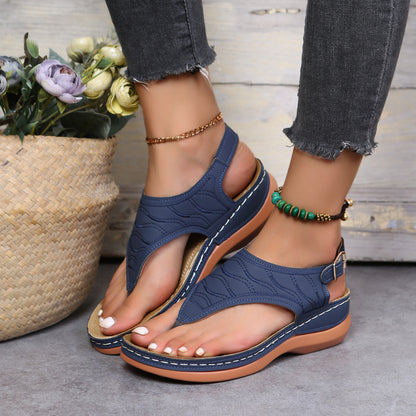 Summer Wedge Sandals for Women - Ankle Buckle Strap