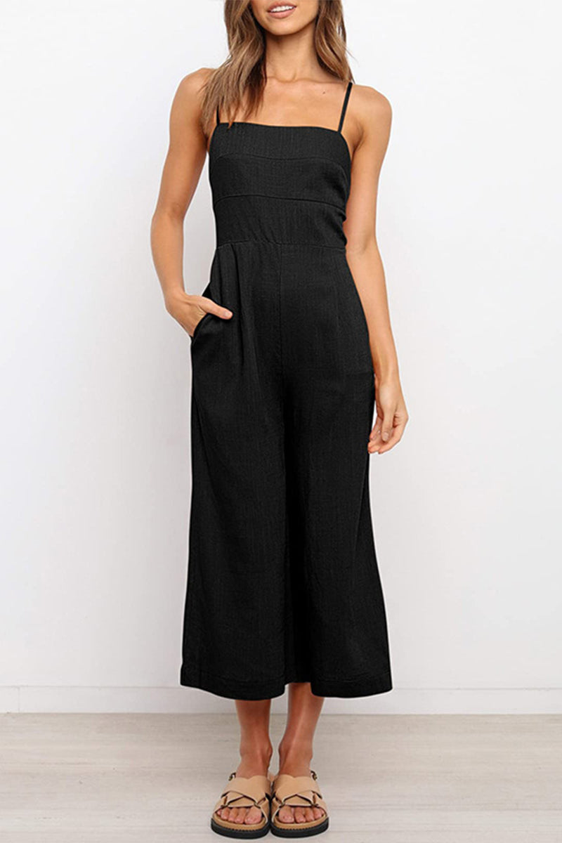 Casual Solid Solid Color Square Collar Loose Jumpsuits