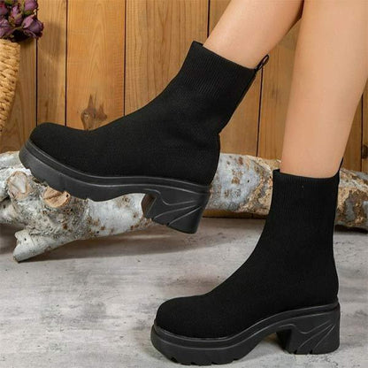 Women's Chunky Heel Thick Sole Sleeve Sock Boots 57220970C