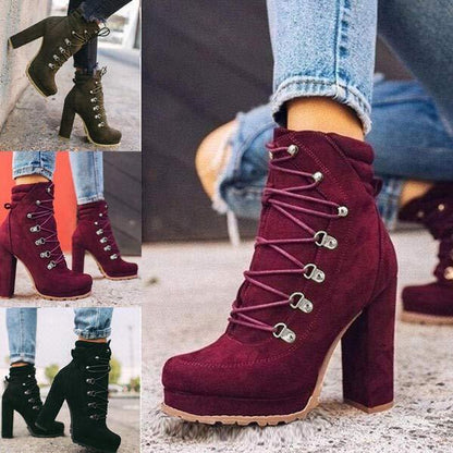 Women's Platform High-Heeled Rivet Suede Martin Boots 20927995C