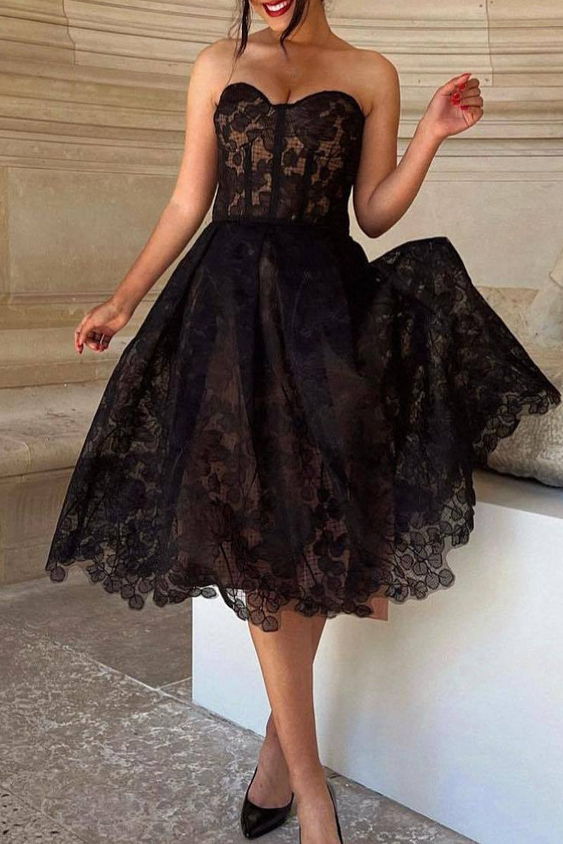 Print Patchwork Strapless Irregular Dress Dresses