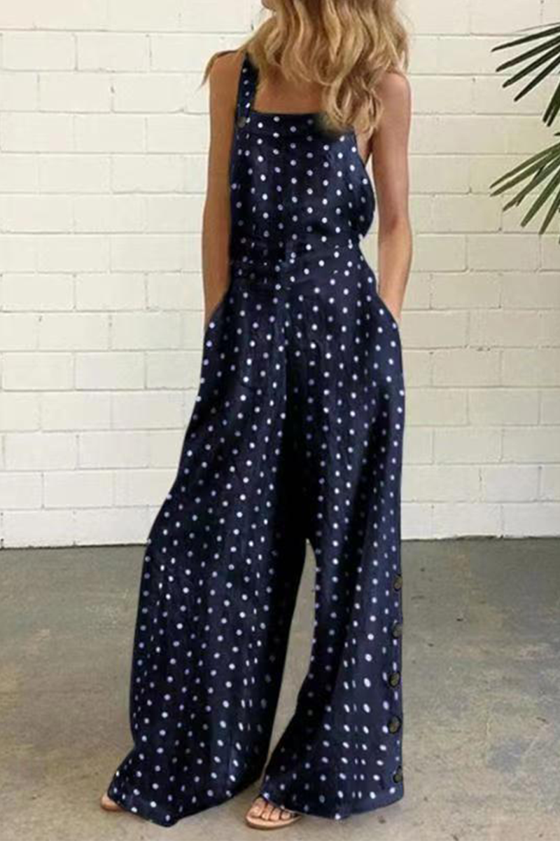 Elegant Dot Print Patchwork Square Collar Straight Jumpsuits(10 colors)