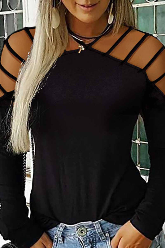 Sexy Solid Hollowed Out O Neck Tops