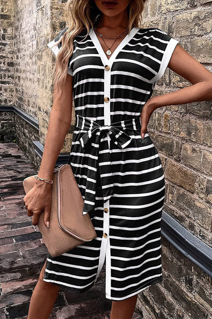 Casual Simplicity Striped Frenulum Printed Dress Dresses