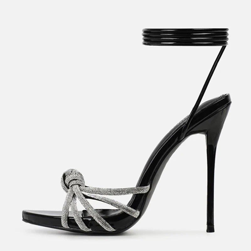 Chic New Release Silver Crystal Slim Band Open-Toe Stiletto Heels