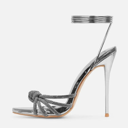 Chic New Release Silver Crystal Slim Band Open-Toe Stiletto Heels