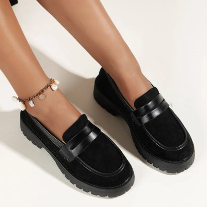 Chic Retro Round Toe Mary Jane Loafers for Plus Size in Solid Color - British Style Footwear