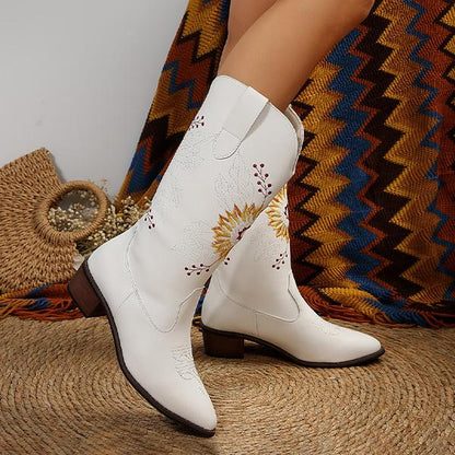 Women's Fashion Sunflower Embroidery Tall Boots 87416869S