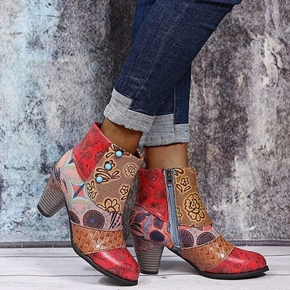 Women'S High Heel Block Heel Print Ankle Boots 98466130