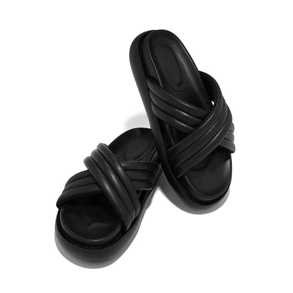 Satin Criss Cross Strap Platform Slippers