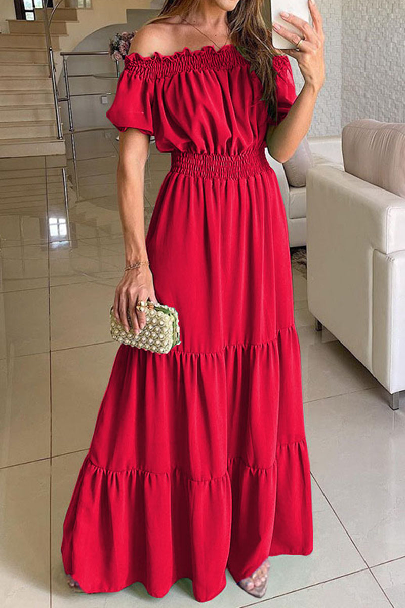 Sexy Elegant Solid Solid Color Off the Shoulder Waist Skirt Dresses