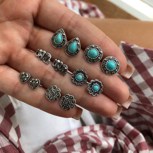 Boho Turquoise Stud Earring Set