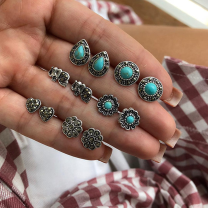 Boho Turquoise Stud Earring Set