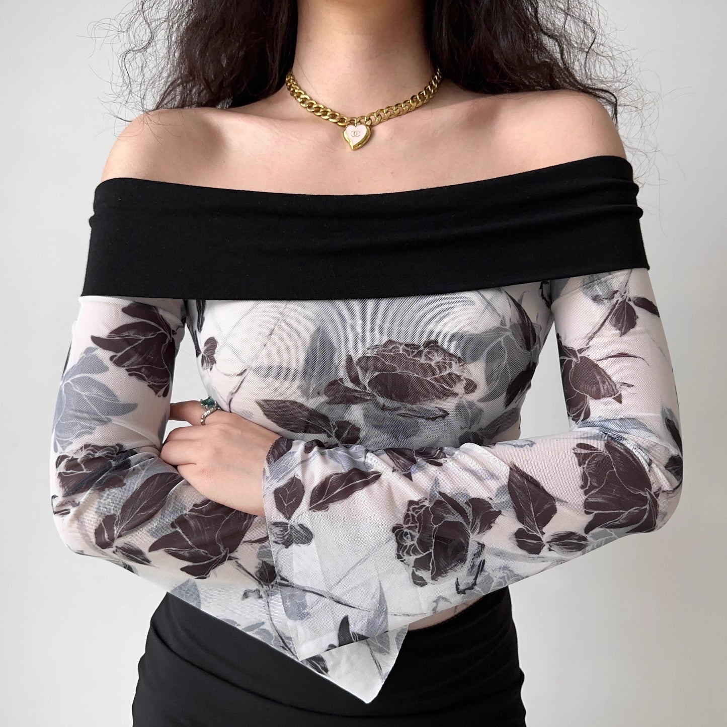 Rose Art Bell Sleeve Top ~ HANDMADE