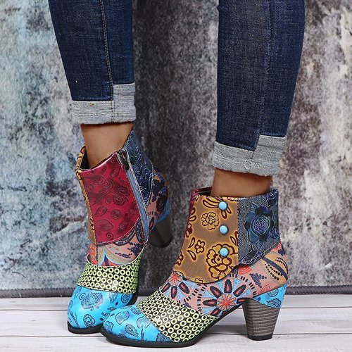 Personality Ethnic Stitching Booties