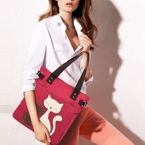 Casual Cute Cat Large Capacity Canvas Handbag Shoulder Bag