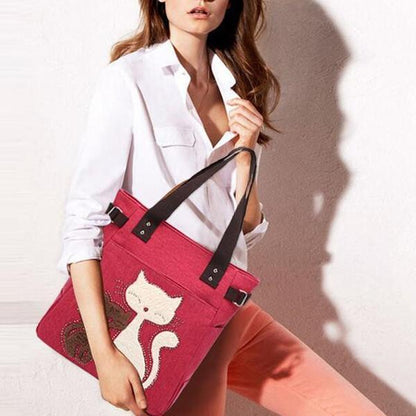 Casual Cute Cat Large Capacity Canvas Handbag Shoulder Bag