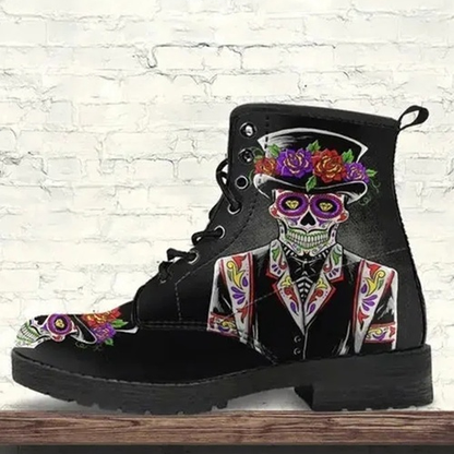 Skull Rose Martin Boots