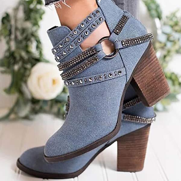 Women's Chunky Heel High Heel Low Tube Rivet Ankle Boots 23676202C