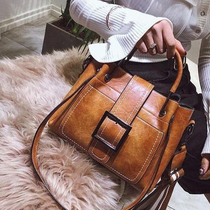 Large Capacity Retro Buckle Bucket Shoulder Bag