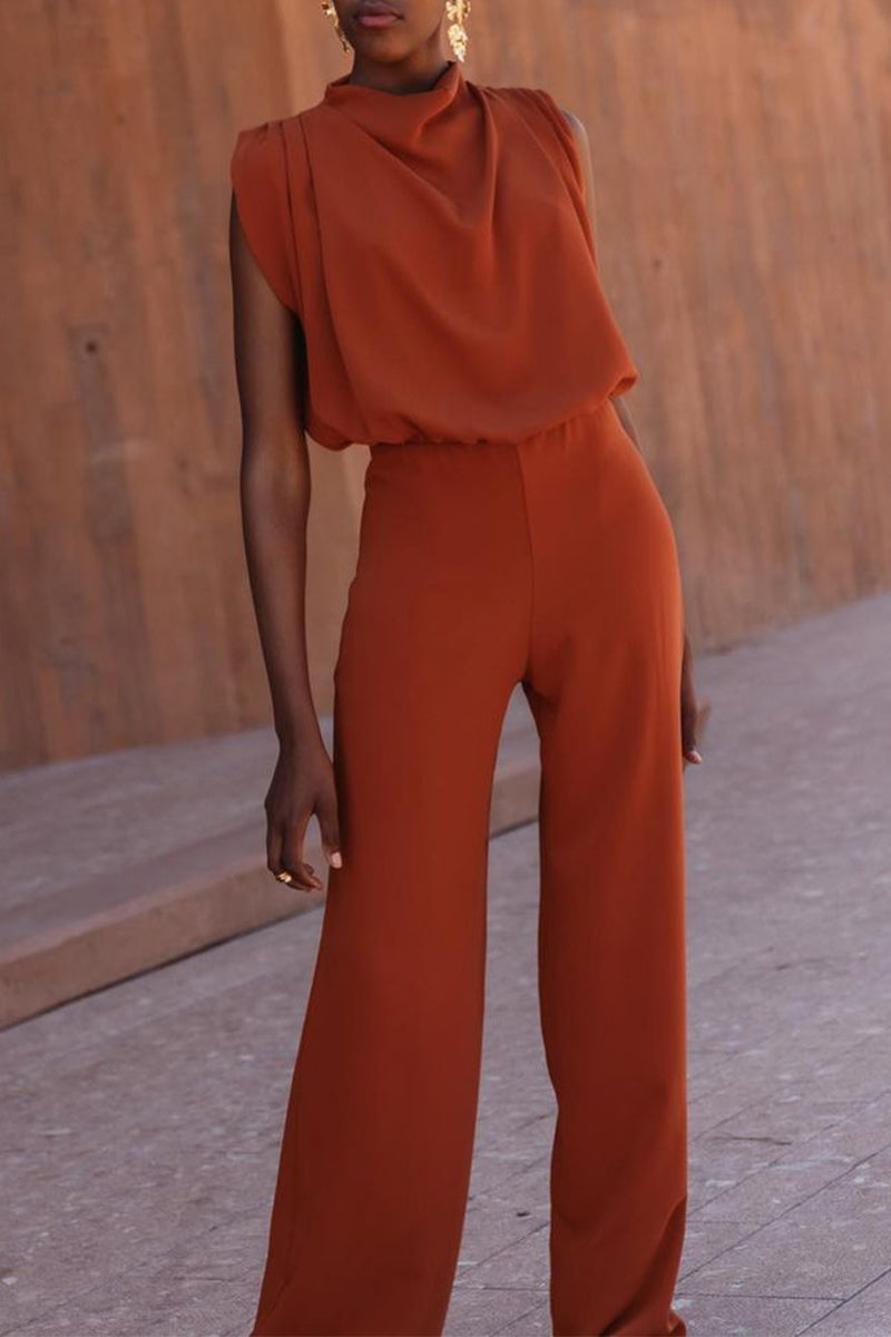 Casual Simplicity Solid Backless Half A Turtleneck Regular Jumpsuits