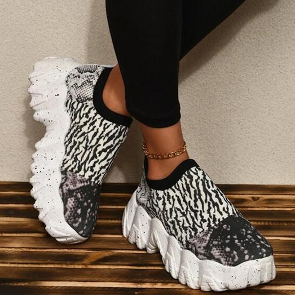 Women's Fashion Print Thick Sole Flying Knit Sneakers