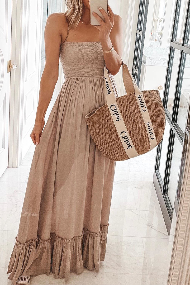 Solid Patchwork Halter Waist Skirt Dresses