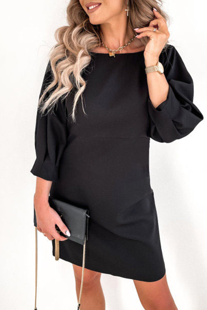 Elegant College Solid With Bow O Neck Pencil Skirt Dresses