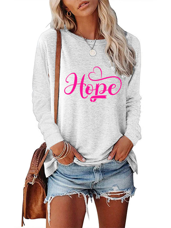 Pink Ribbon Hope Print Long Sleeve T-shirt